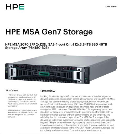 Obrázek HPE MSA 2070 SFF 2x12Gb SAS 4-port Controller 12x3.84TB SSD 46TB Storage Array Smart Choice