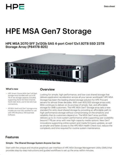 Obrázek HPE MSA 2070 SFF 2x12Gb SAS 4-port Controller 12x1.92TB SSD 23TB Storage Array Smart Choice