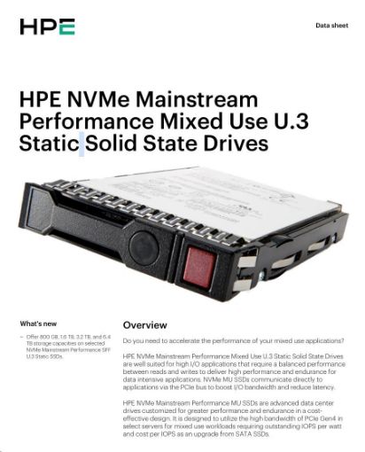 Obrázek HPE 3.2TB NVMe Gen4 Mainstream Performance Mixed Use SFF BC U.3 Static V2 Multi Vendor P65015-B21 RENEW