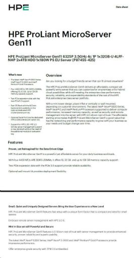 Obrázek HPE PL MicroServer Gen11 6325P (3.5-5.2G/4C8T) 1x32G 2x4TB SATA 4LFF/SFF-NHP 4p1G iLoPort (P65741) NBD111 Smart Choice