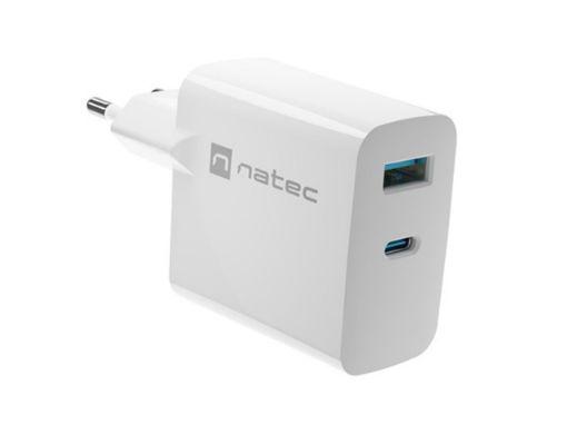 Obrázek Univerzální USB nabíječka Natec RIBERA GaN 1X USB-A + 1X USB-C 65W, Bílá