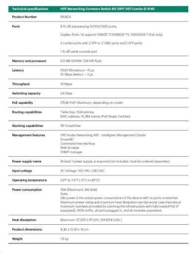 Obrázek HPE Networking Comware Switch 8G 2SFP 2GT Combo EI  5140  R8J42AR RENEW