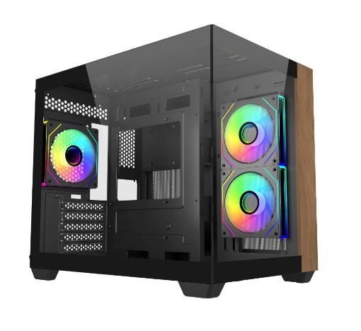 Obrázek Cooler Master case Elite 481 Wood, mATX, Průhledná bočnice, 3x 120mm ARGB Fan, Černá