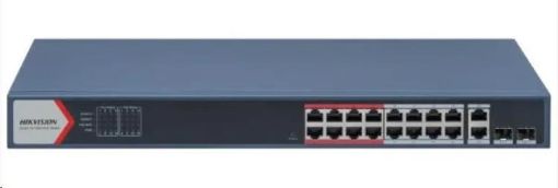 Obrázek Hikvision DS-3E1318P-EI(B), Smart managed switch 16x100TX PoE + 2x Gb Uplink Combo port, 230W, Super PoE- dosah až 300m