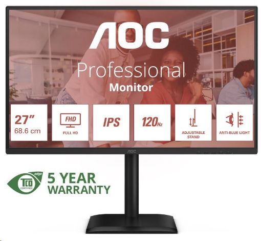 Obrázek AOC MT 27" 27E4U - 1920x1080,IPS,120Hz,1xVGA,1xHDMI,1xDP,USBhub,Repro,Pivot