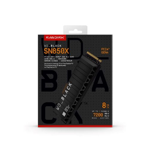 Obrázek WD BLACK SSD NVMe 8TB PCIe SN850X, Powered by SanDisk, Gen4, (R:7200, W:6600MB/s), Chladič