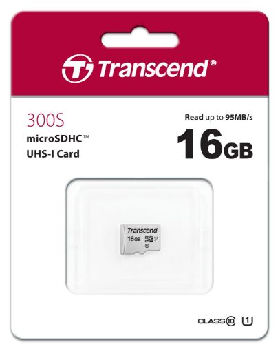 Obrázek TRANSCEND MicroSDHC karta 16GB 300S, UHS-I U1 + adaptér