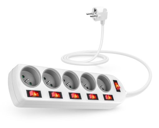 Obrázek CONNECT IT prodlužovací kabel 230V, 5 zásuvek, 2m, s vypínači, bílá