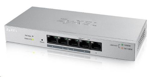 Obrázek Zyxel GS1200-5HPv2 5-port Desktop Gigabit Web Smart PoE switch, 4x PoE+ GbE, PoE 60W, fanless