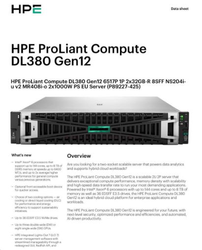 Obrázek HPE PL DL380g12 6515P (2.2/16C) 2x32G (P69727) 2x480G MR408i-o 8SFF 2x1000W 2p10G-T NBD333 Smart Choice