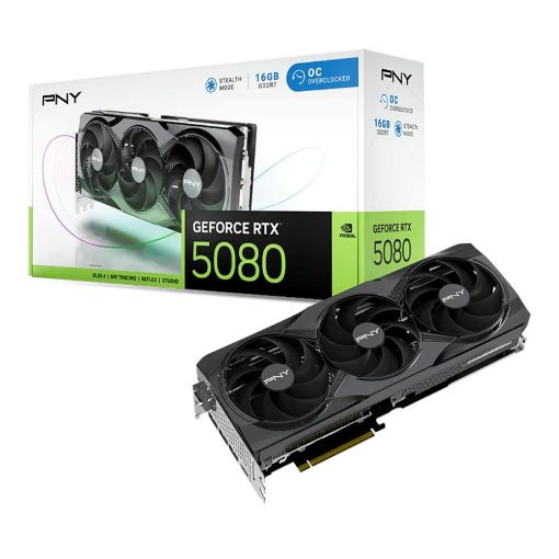 Obrázek PNY VGA Nvidia GeForce RTX 5080 16GB Triple Fan OC, RTX 5080 OC, 16GB GDDR7, 3xDP, 1xHDMI